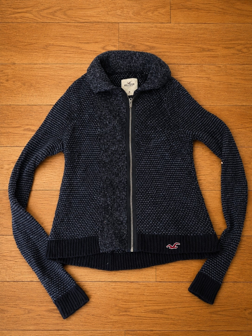 Hollister Y2K Women’s Knit Zip Sweater Jacket Navy Blue Long Sleeve Size M
